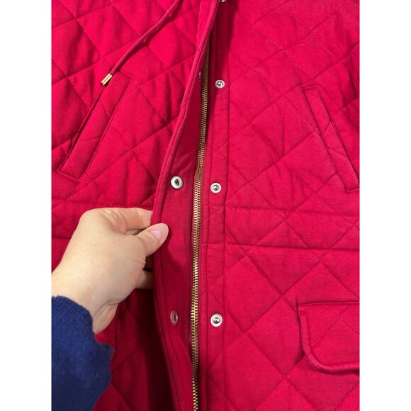 Lauren Ralph Lauren Women’s Large Red Quilted Barn Jacket Button/Zip Front Warm - Picture 9 of 12